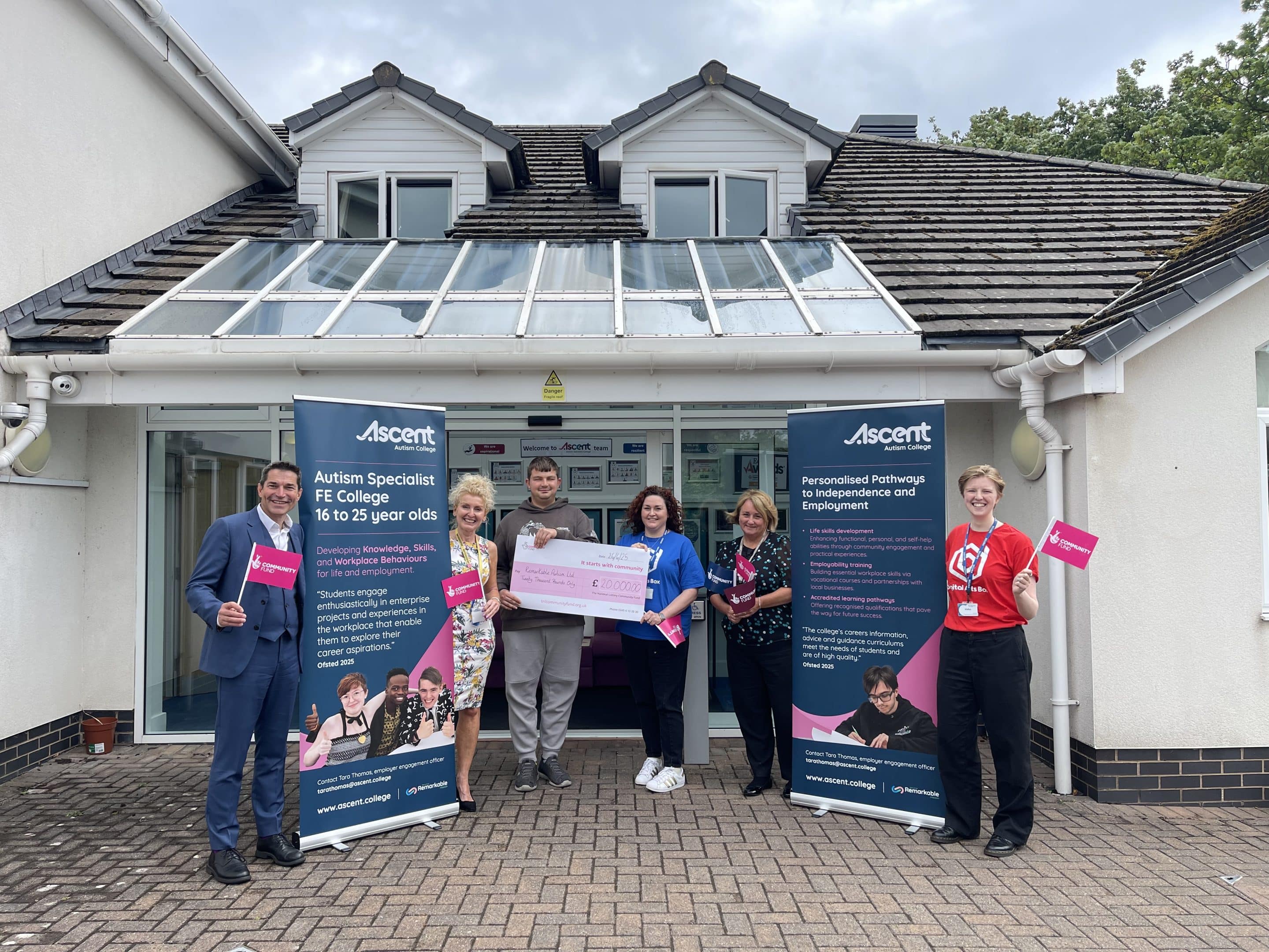 From left to right: CEO of Remarkable, Robin Bush; head of adult services at Ascent College, Julliet Doherty; Ascent College student, Will; director / founder of DAB, Anne-Marie Atherton; employment engagement officer at Ascent College, Tara Thomas; bid writer and fundraiser at DAB, Grace Tompkins.